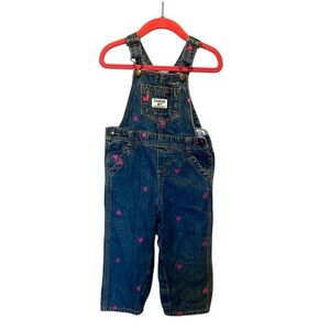 Oshkosh Girl’s Embroidered Heart Denim Overalls Size 12 Months